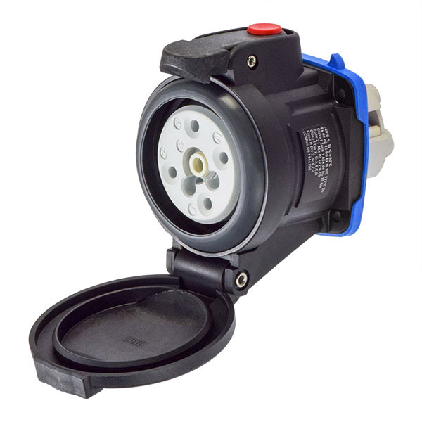 22-34167-843-R - DXN30 RECEPTACLE POLY BLACK SIZE 2 IP 66/67 3P+N+G 30A 208 VAC 60 Hz NO AUX PADLOCK PAWL NORMALLY CLOSED LID